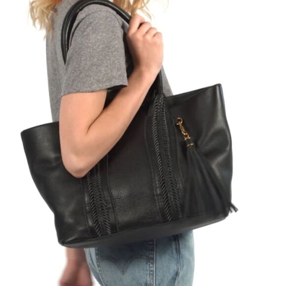 THE Sak Collective Sienna Leather Black Medium Shopper Satchel Bag EUC - Picture 1 of 7